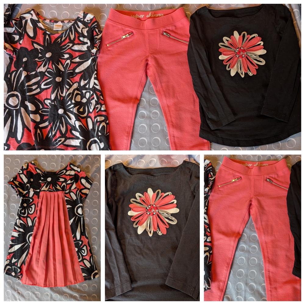Gymboree Matching Set - Sz5; Black, Coral & White Floral